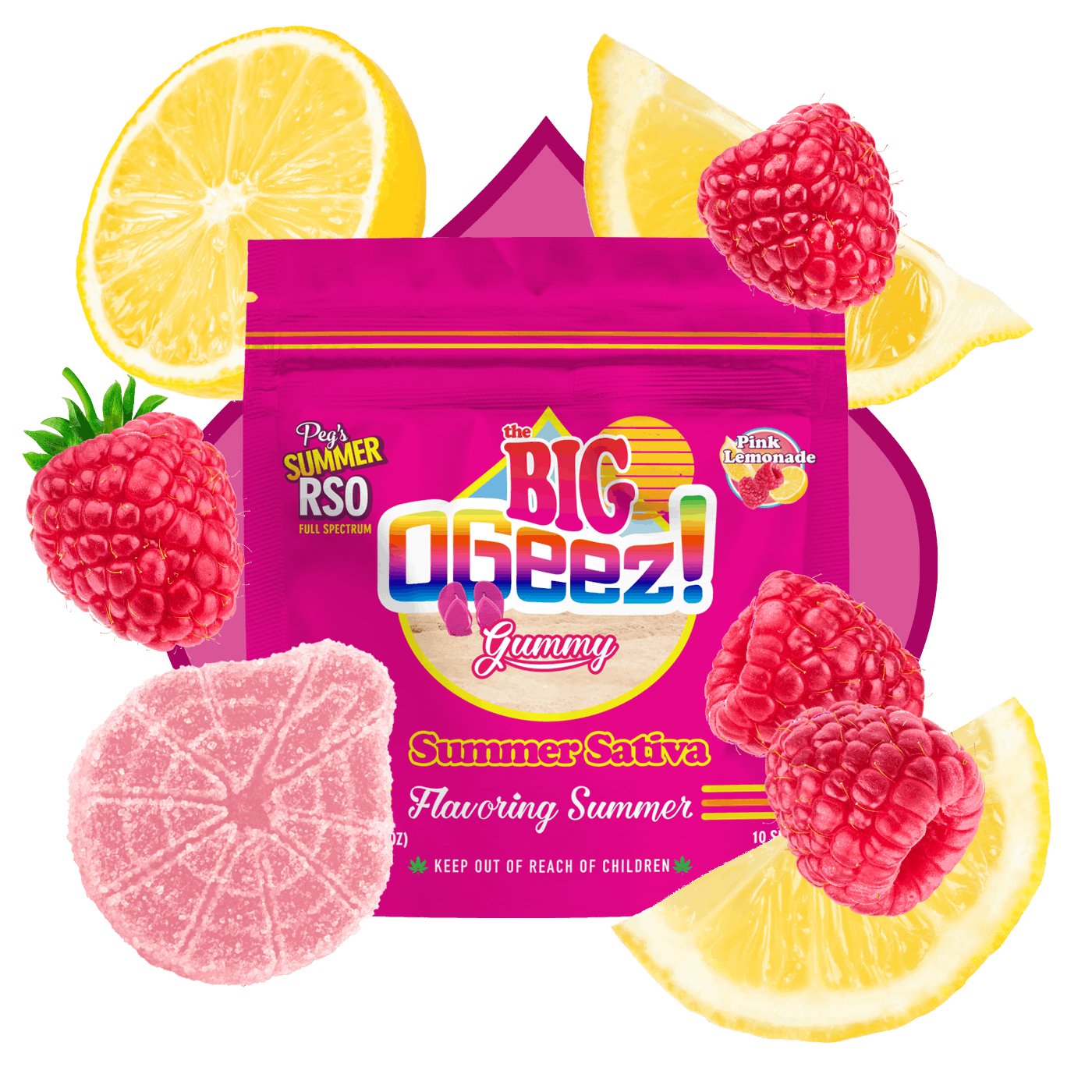 Photograph of product: OGEEZ! - BIG - GUMMIES RSO - 100MG - 1PK - PEG'S PINK LEMONADE - HYBRID