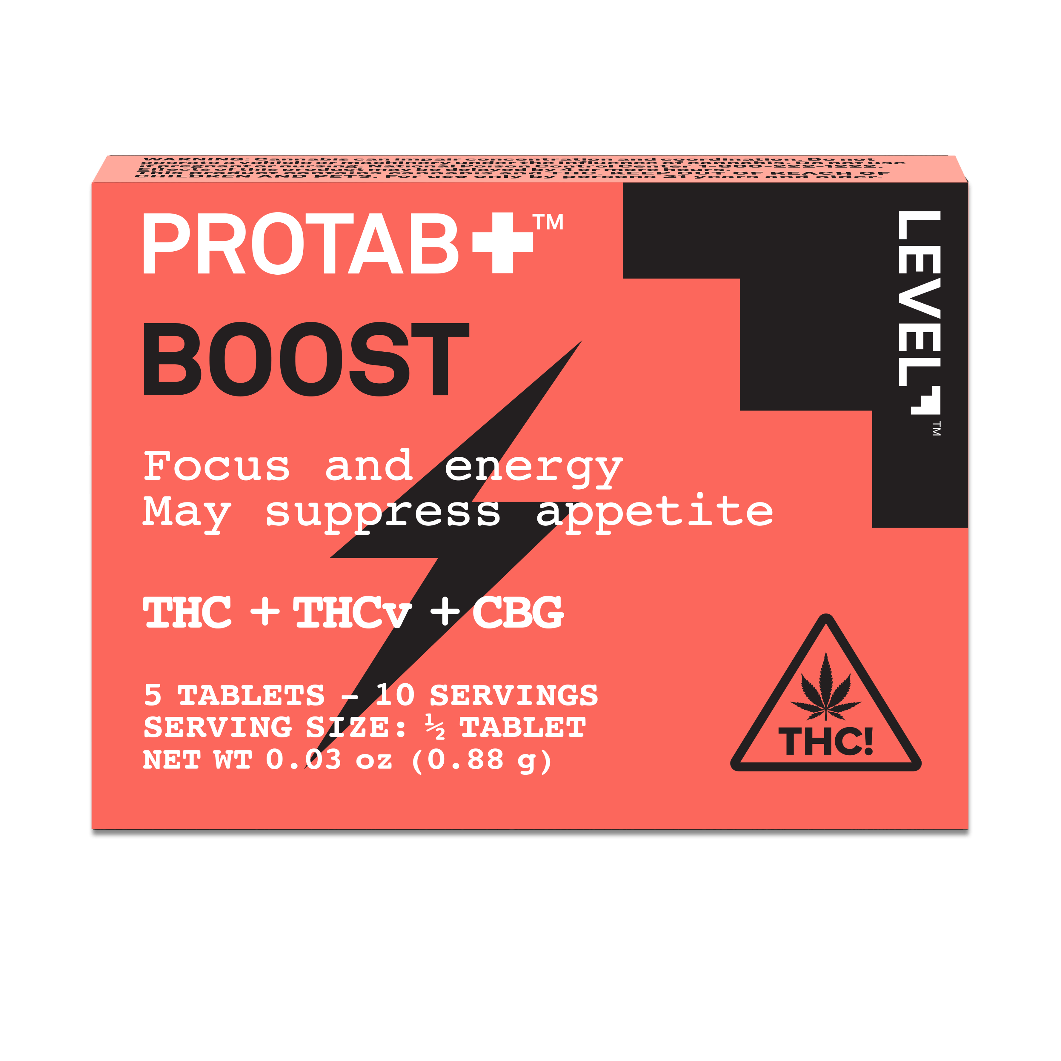 Photograph of product: LEVEL Protab Boost thc+thcv+cbg | 5pk Tablets | 20mg TH-oui per Tablet
