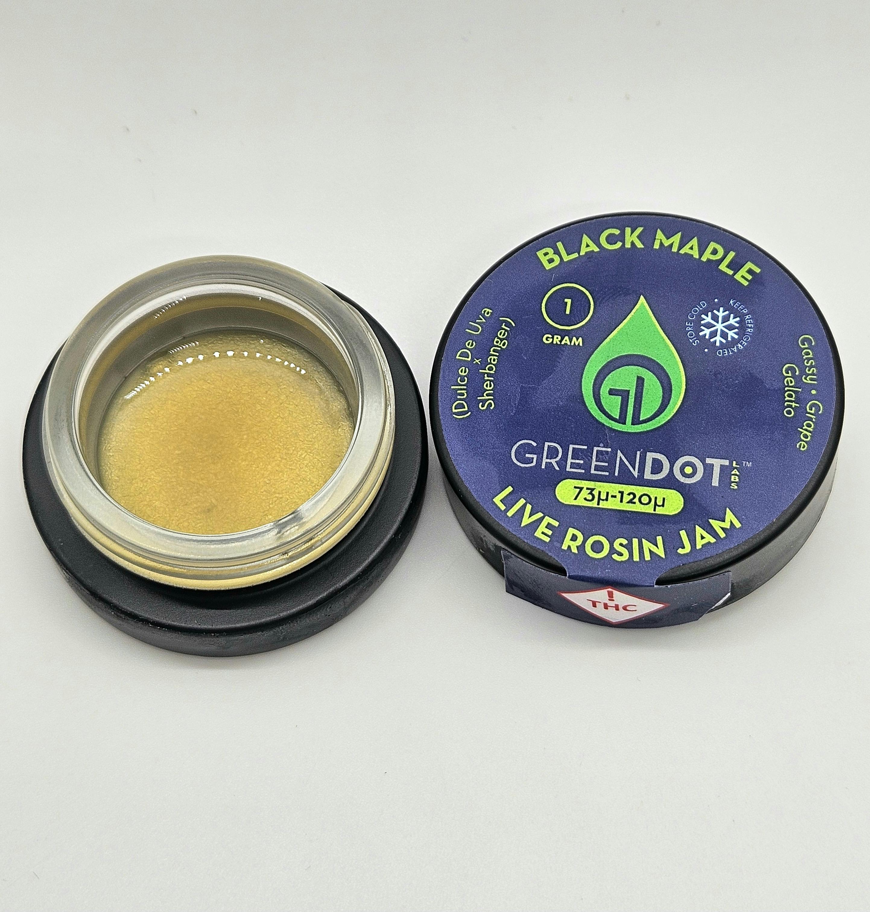 Photograph of product: Green Dot Live Rosin Jam | Black Maple