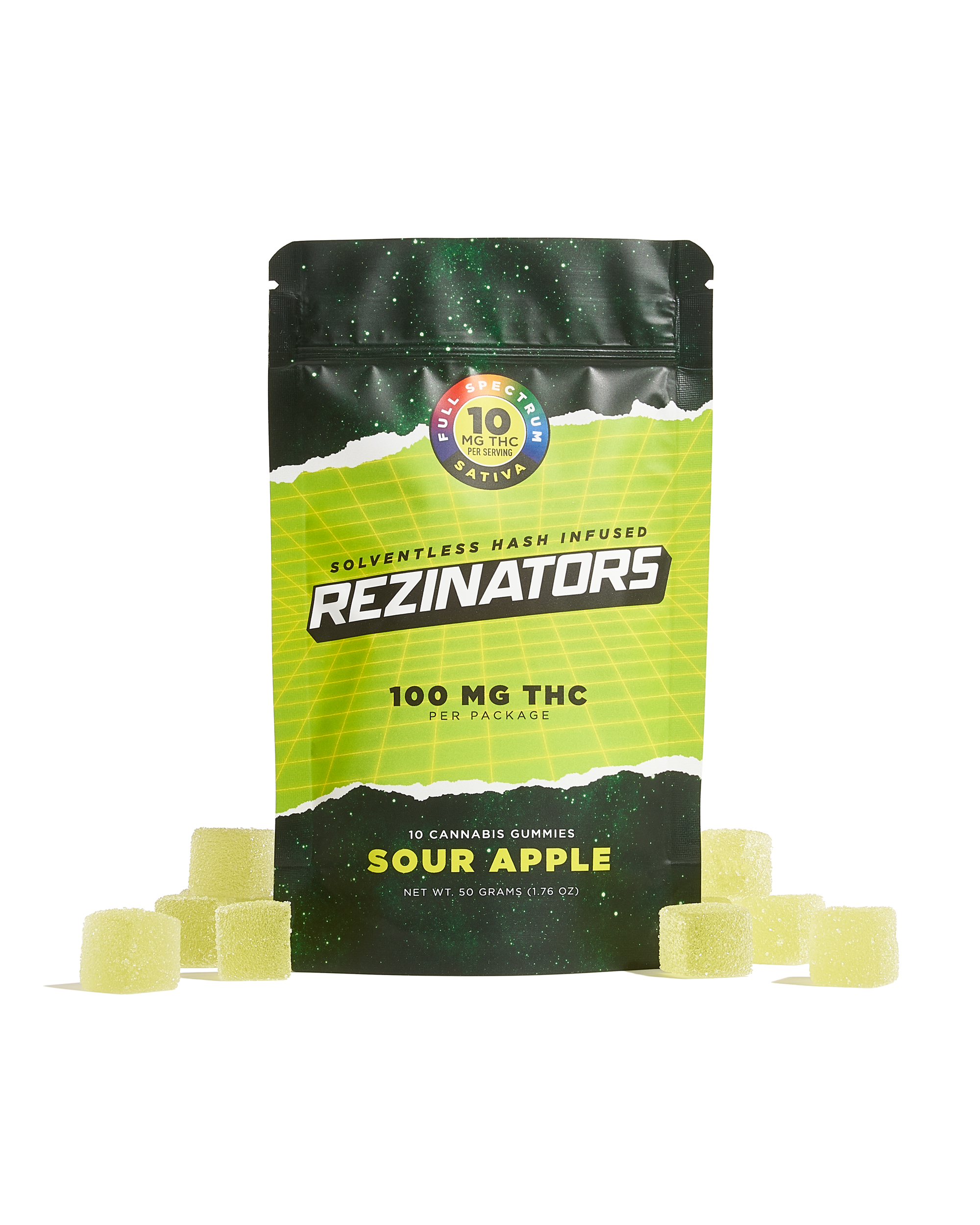Photograph of product: Sour Apple | Solventless au chocolat Gummies | 100mg | 10pk