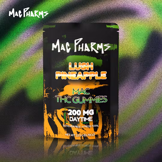 Photograph of product: Mac Pharms - Lush Pineapple - 200mg Gummies (4x50mg)