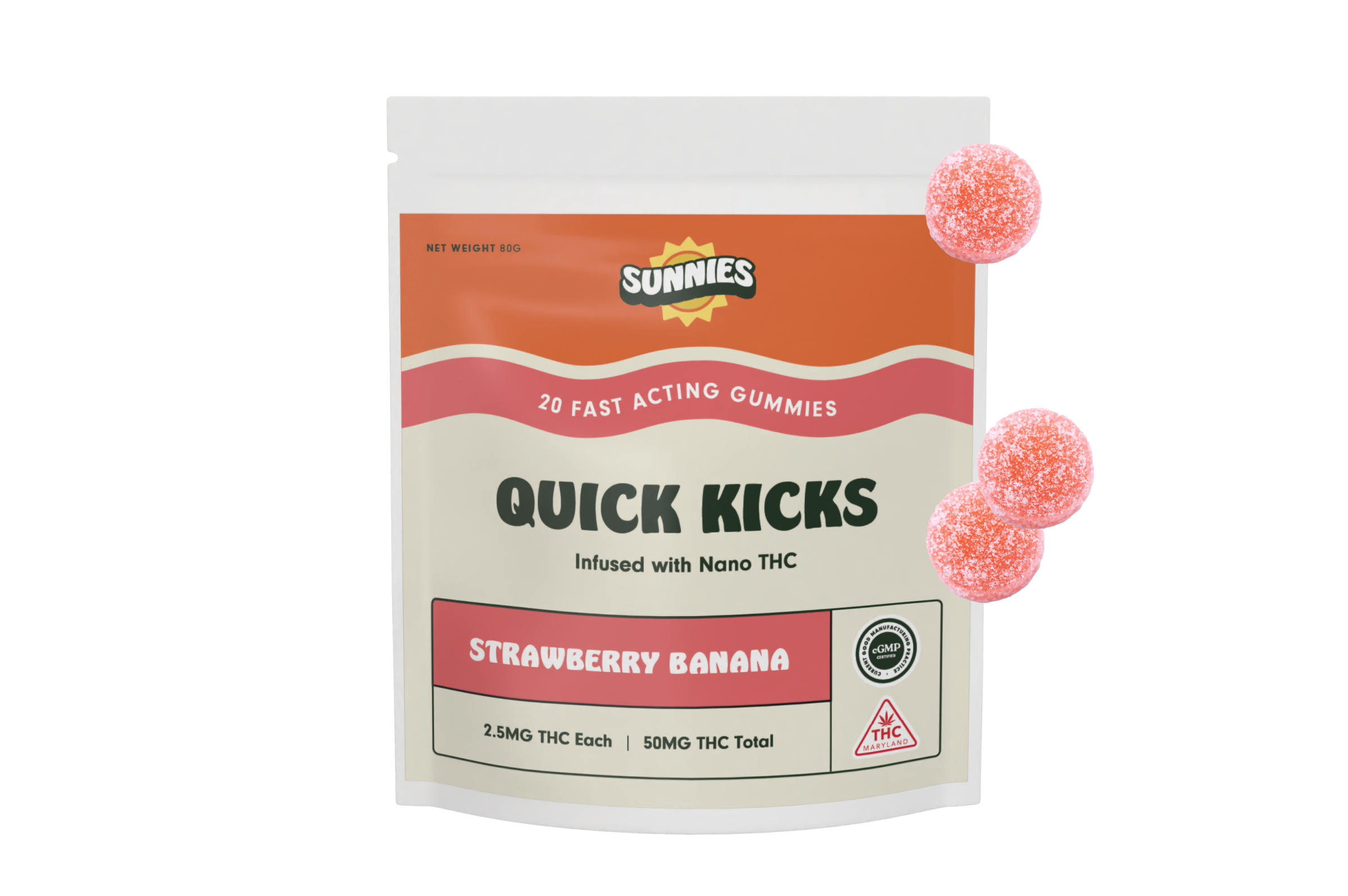 Photograph of product: Sunnies Strawberry Banana Fast Acting Gummies 2.5mg