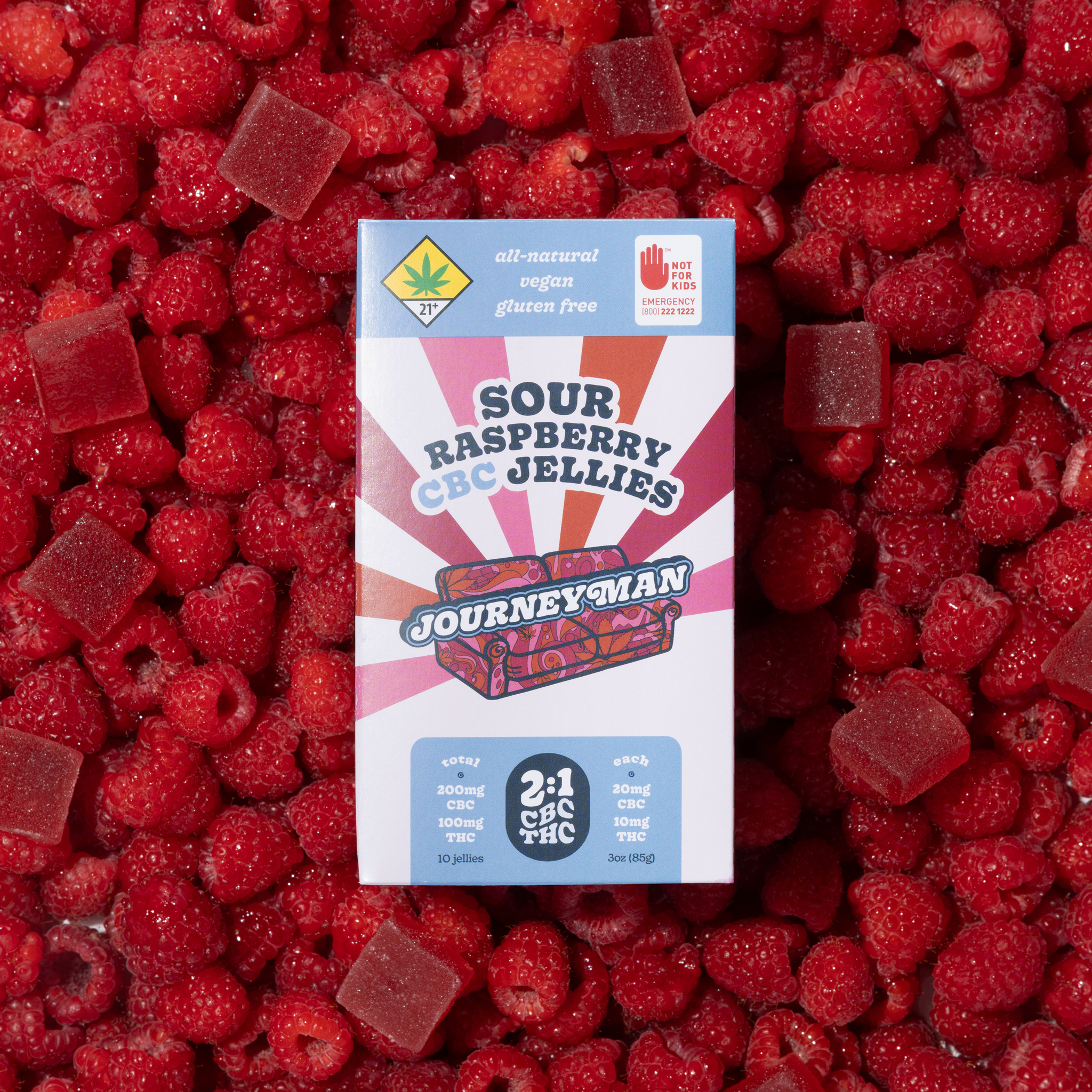 Photograph of product: Journeyman | CBC Sour Raspberry Jellies | 10pk | 200mg CBC : 100mg TH-oui