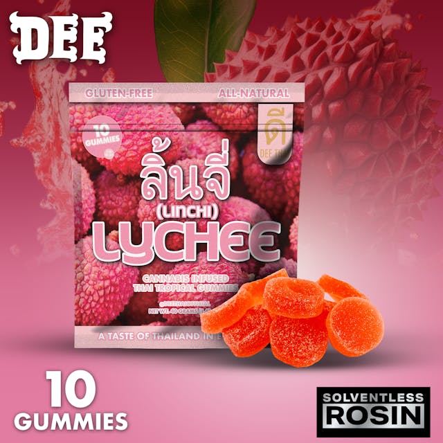 Photograph of product: Lychee Solventless au chocolat Rosin Gummies - 100mg - 