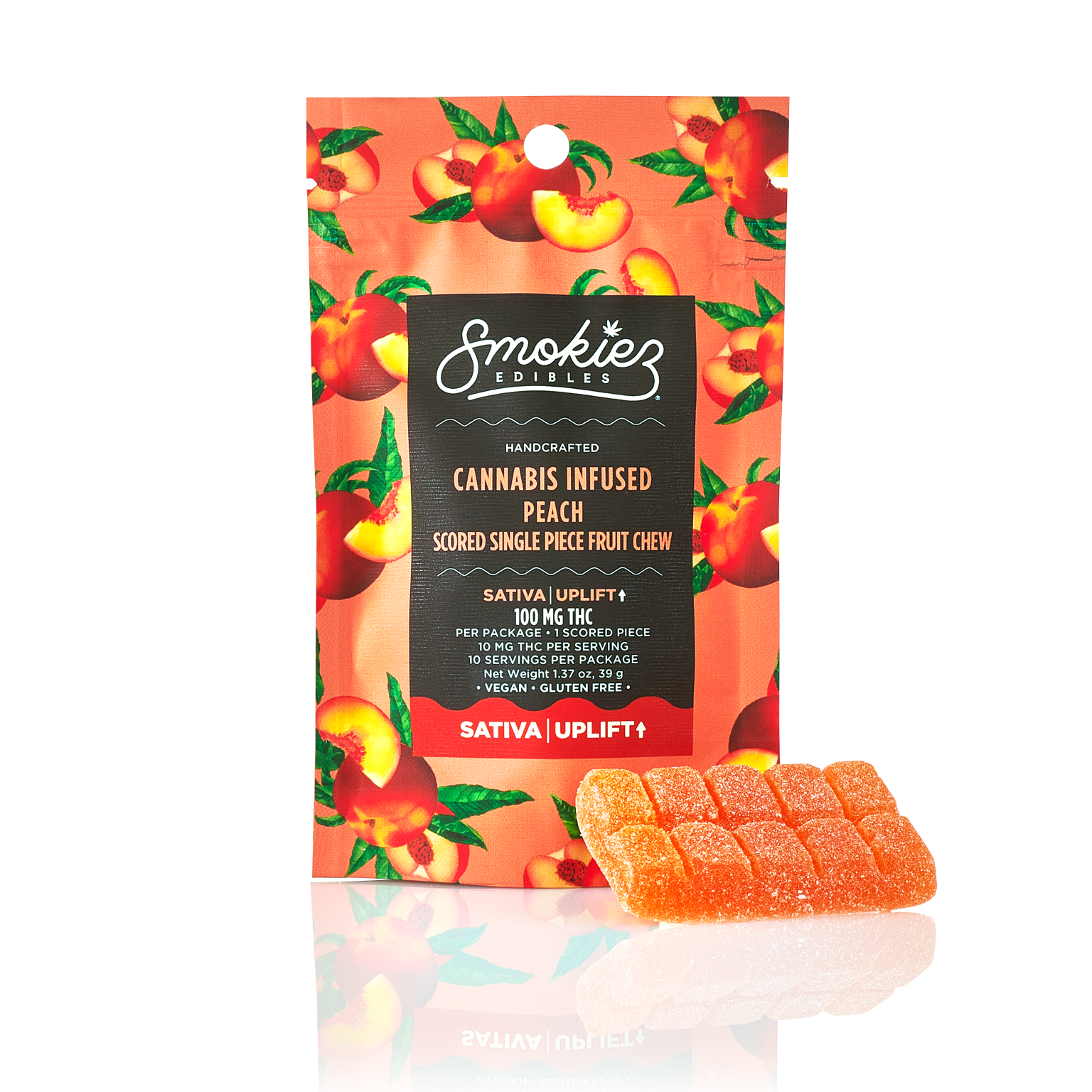 Photograph of product: Peach (S) - 100mg Scored Gummies - Smokiez