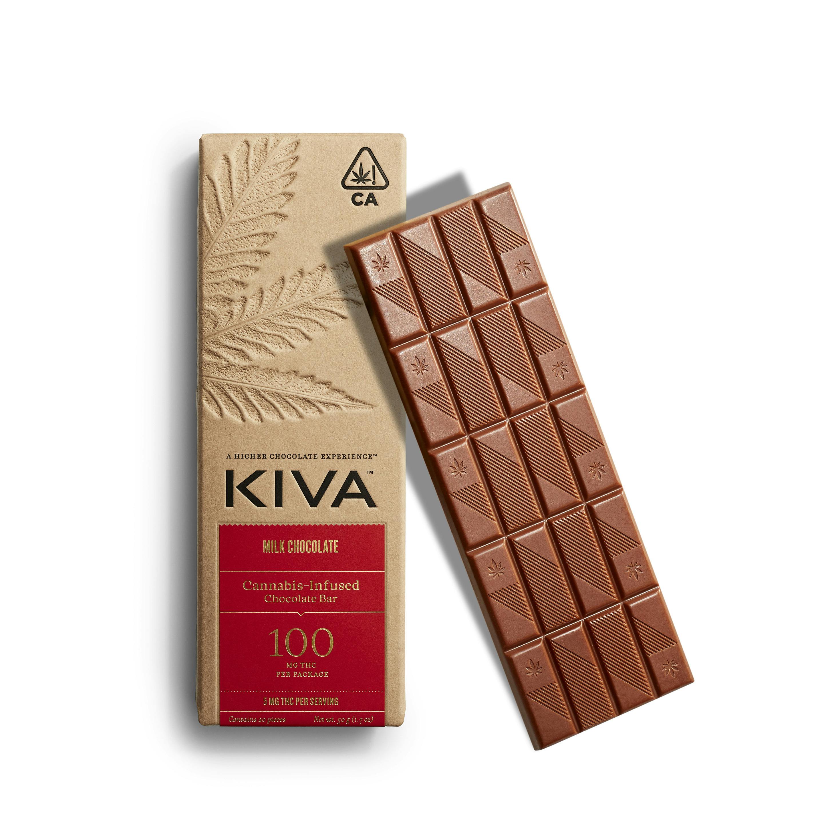 Photograph of product: Kiva | Milk Chocolate | 20 Pack | 100mg tHC