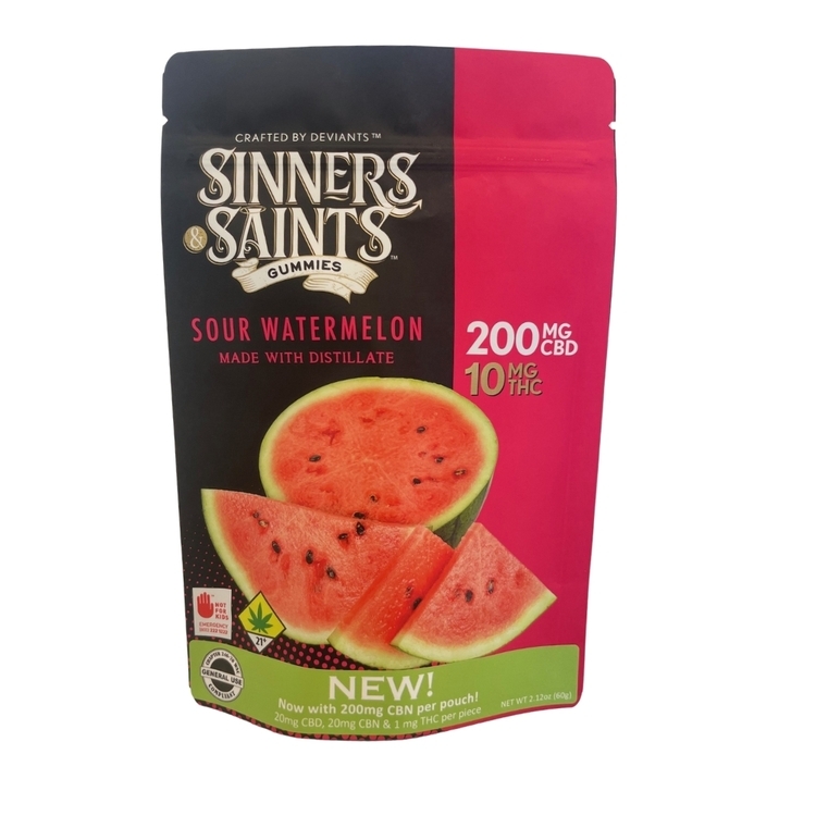 Photograph of product: 10pk Watermelon Gummies 20:20:1 CBD:CBN:TH-oui eh
