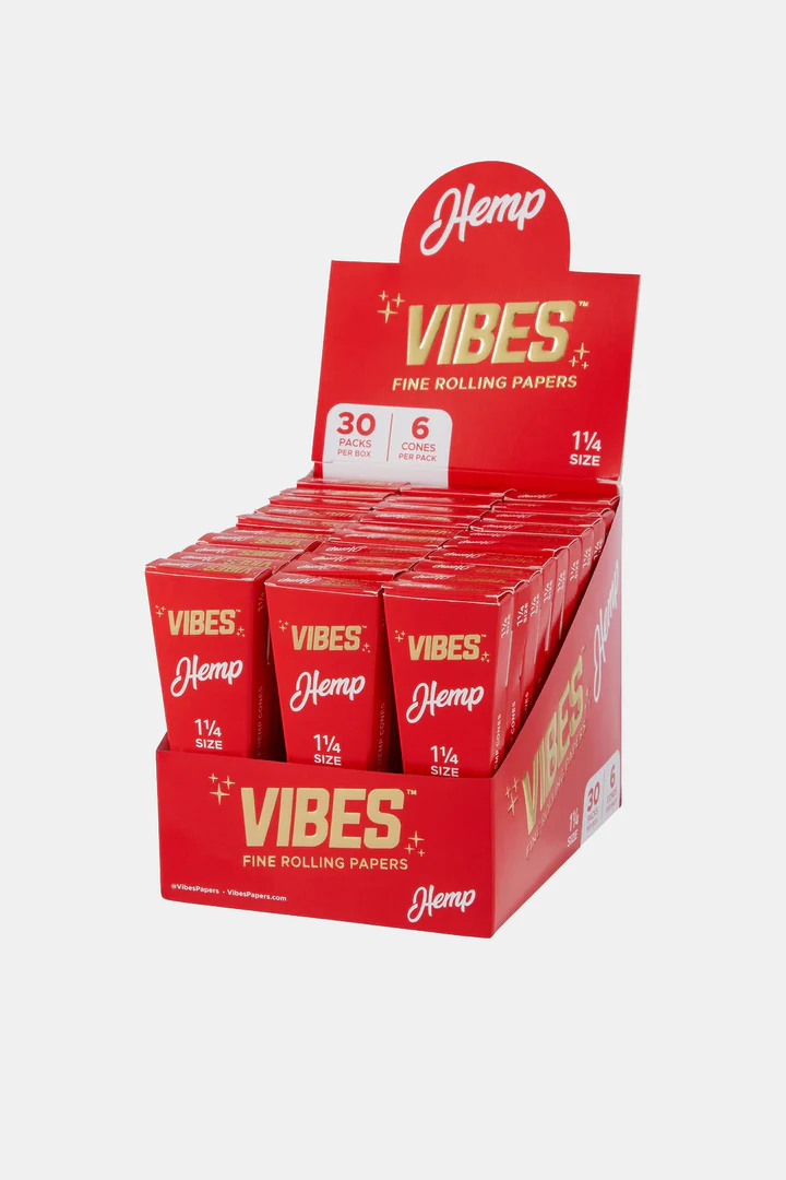 Photograph of product: Vibes - 1 1/4 Hemp (Red) - Cones - 6pk