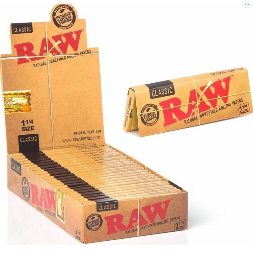 Photograph of product: Raw 1 1/4 Classic King Size Slim + Pre-Rolled Tips Papers