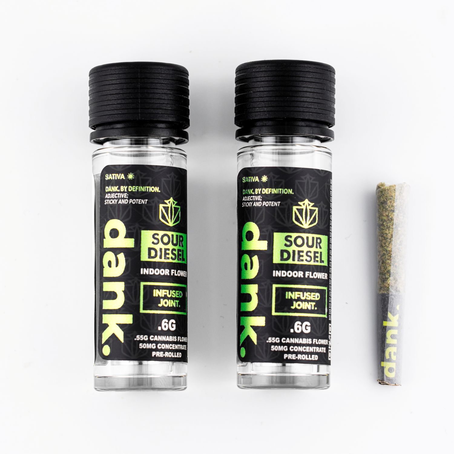 Photograph of product: Dank | Infused Pre-Roll | Sour Diesel | 0.6g