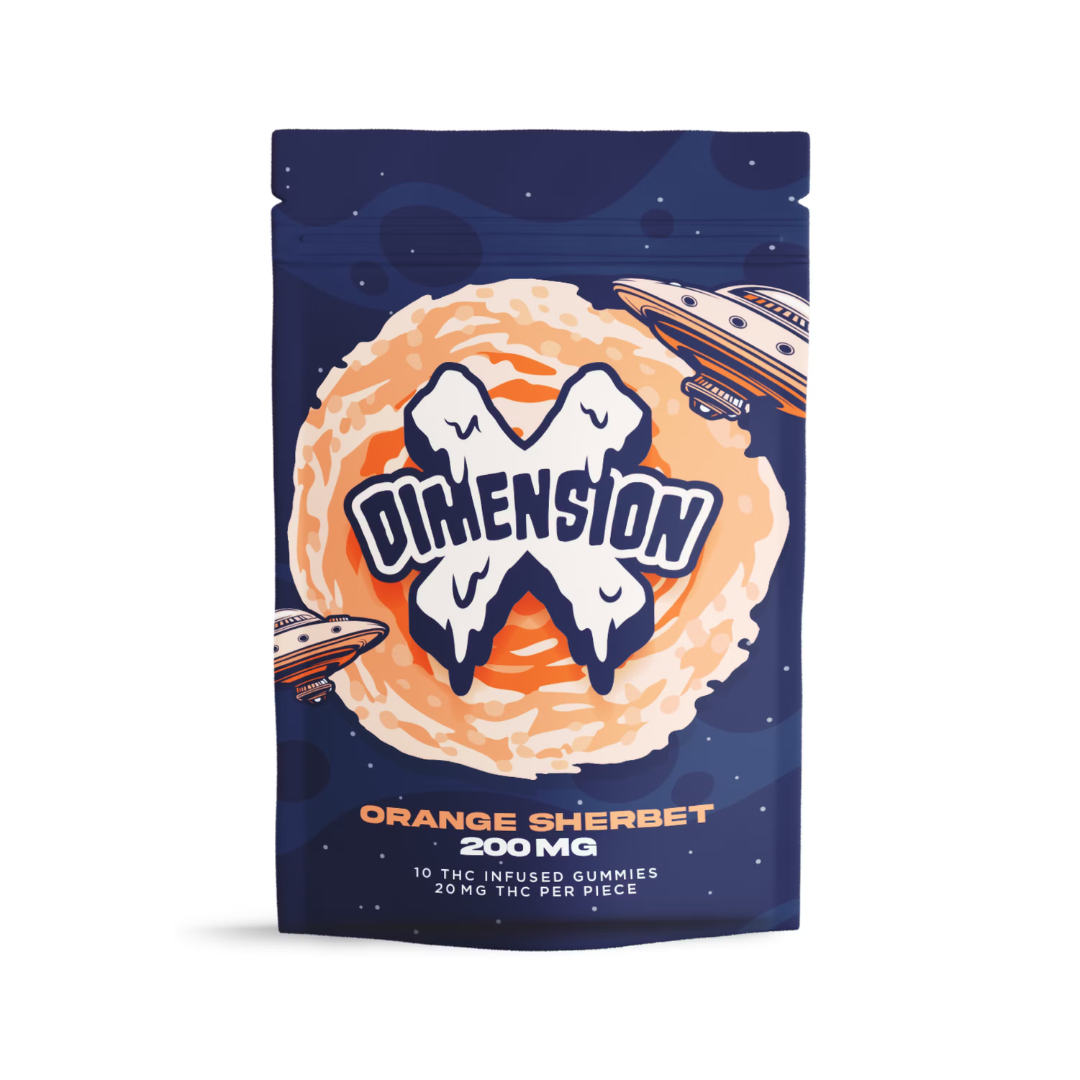 Photograph of product: Dimension X | Orange Sherbet Gummies | 10x20mg | 200mg