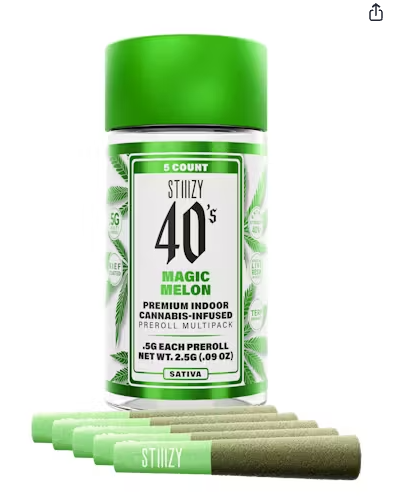 Photograph of product: Stiiizy - Infused Prerolls 40's 5pk - Magic Melon (S) (2.5g)