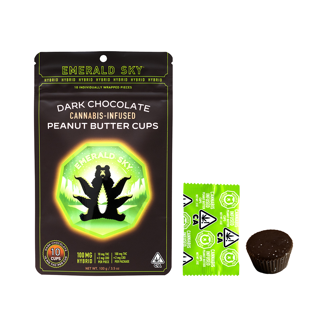 Photograph of product: Emerald Sky | Dark Chocolate Peanut Butter Cups | 10pk | Hybrid | 100mg