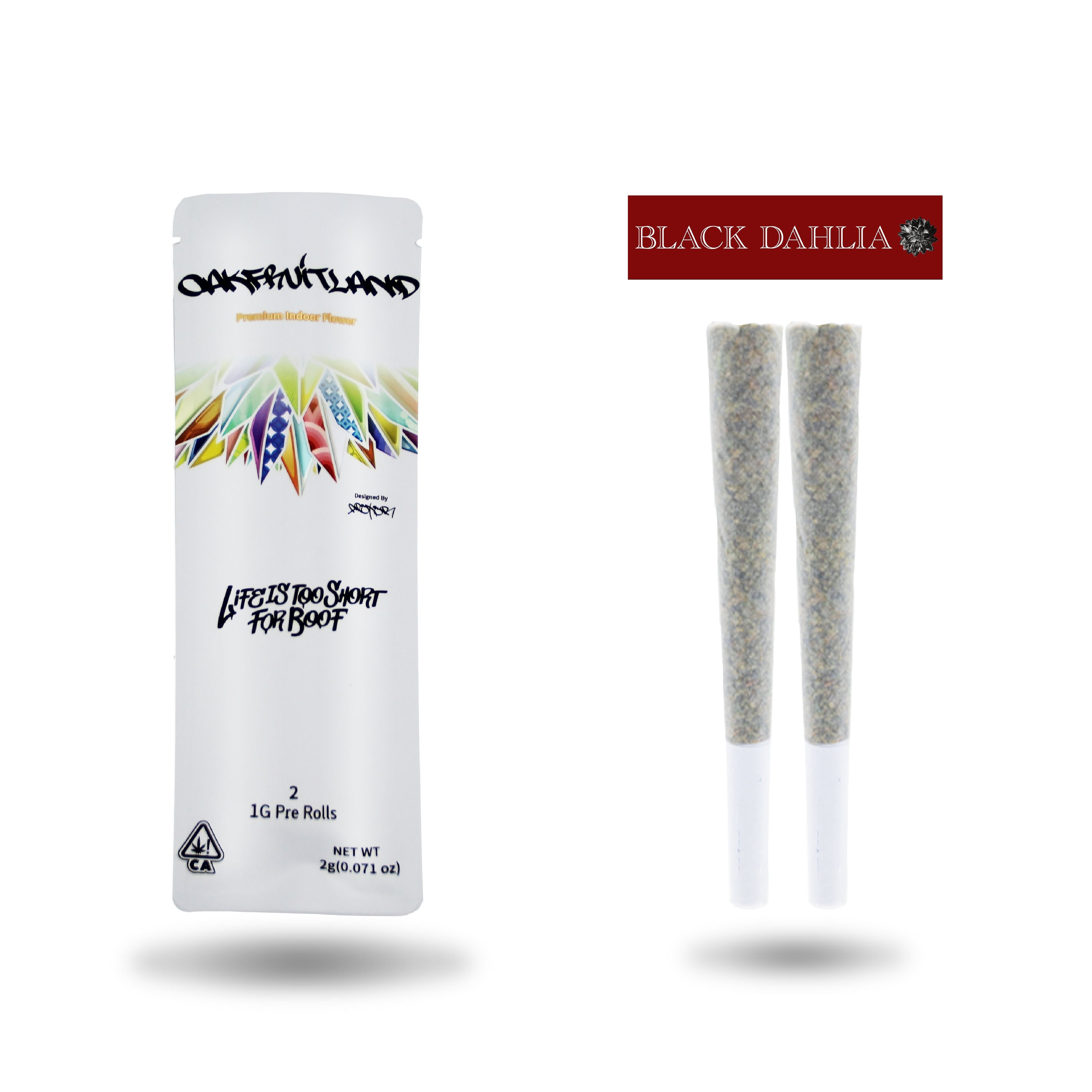 Photograph of product: Oakfruitland - Black Dhalia 1g Dual Pre Roll