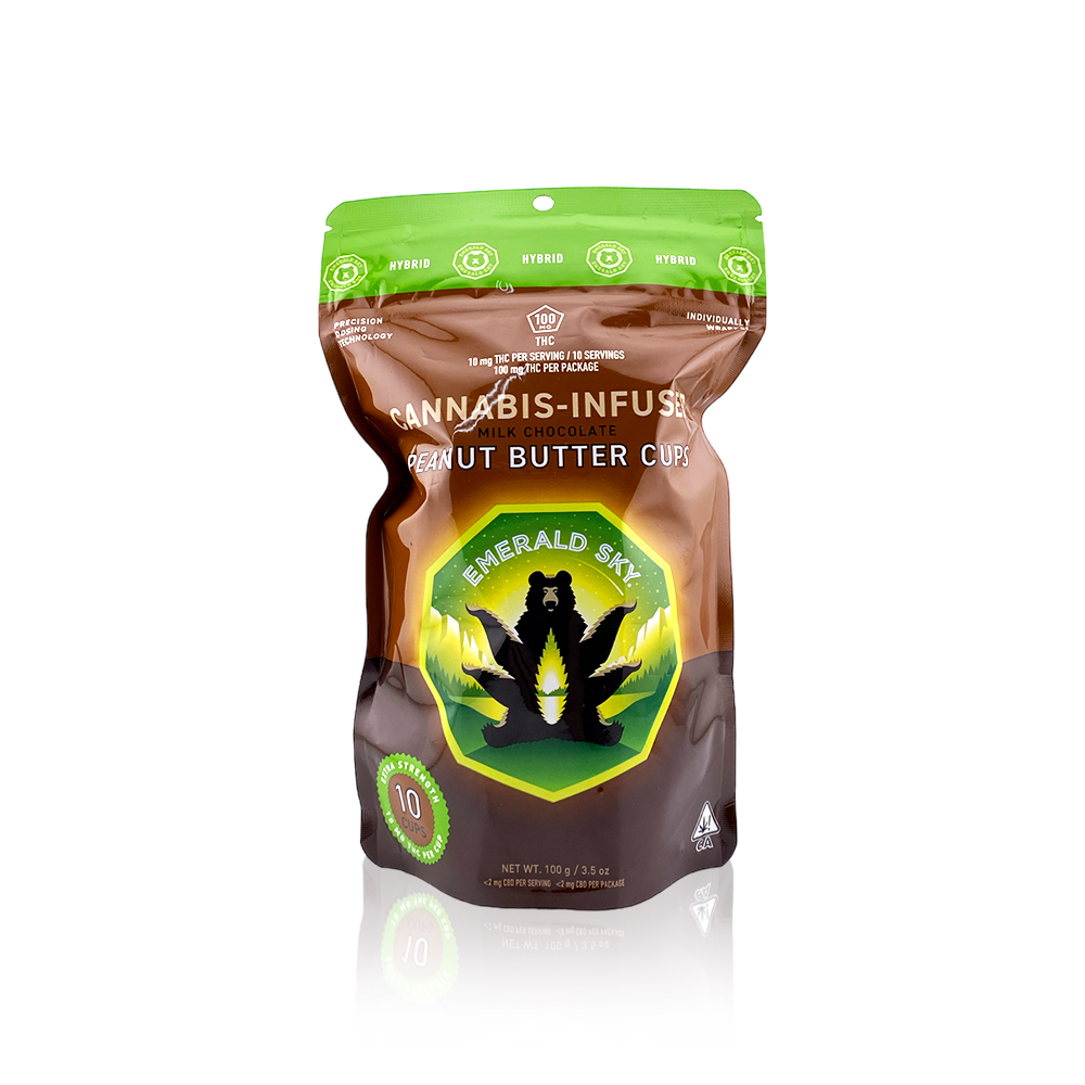 Photograph of product: EMERALD SKY - Edible - Hybrid - 10-Pack - Peanut Butter Cups - 100MG