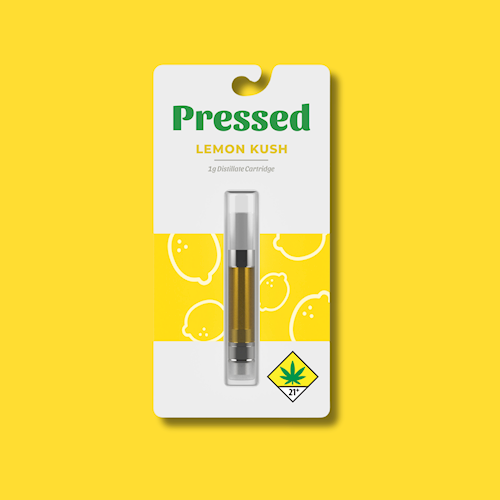Photograph of product: Pressed | Lemon Kush | Distillate | Cartridge | DOH | 1g