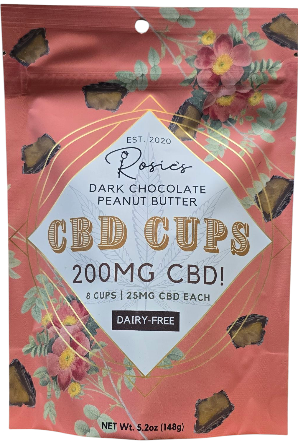 Photograph of Product: Rosies - CBD Dark Chocolate Peanut Butter Cups - 200MG CBD PER PACKAGE