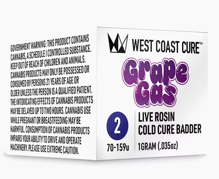 Photograph of product: West Coast Cure Grape Gas Tier 2 Live Rosin Badder 1g