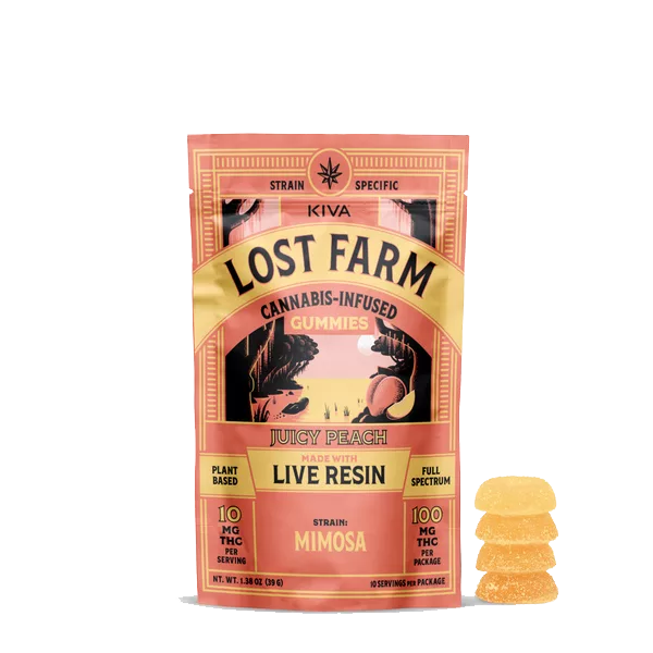 Photograph of product: Mimosa Strain x Juicy Peach I Live Resin Gummies 100mg - Visualize