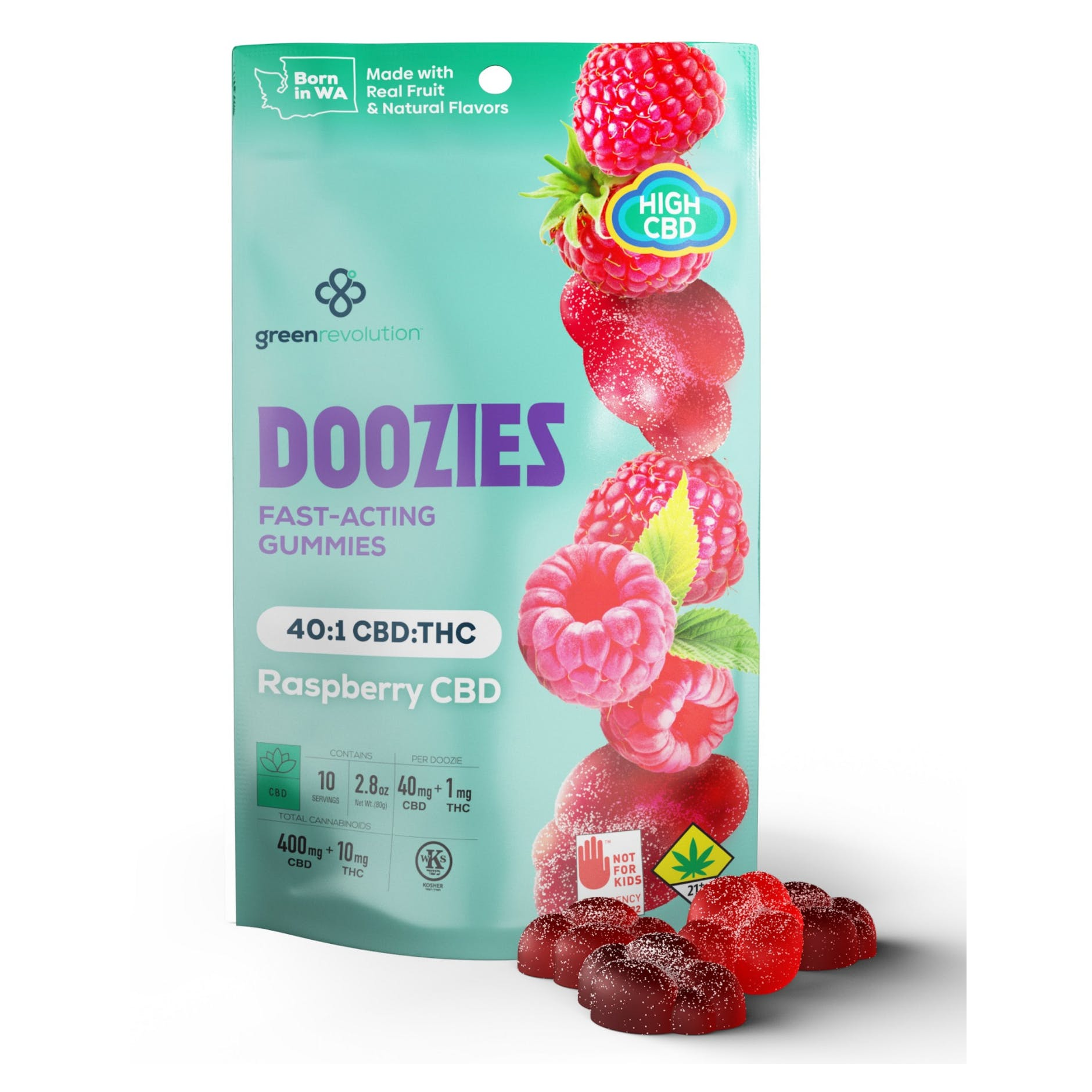 Photograph of product: Green Revolution Raspberry 60:1 Doozies CBD 610mg