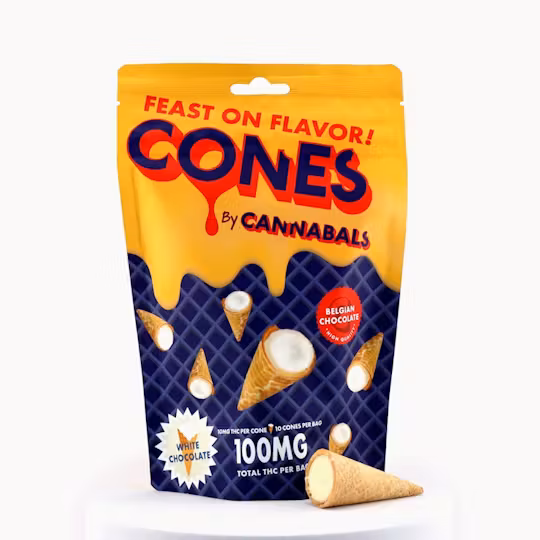 Photograph of product: White Chocolate Cannabals Cones | 10 Pack | 100mg