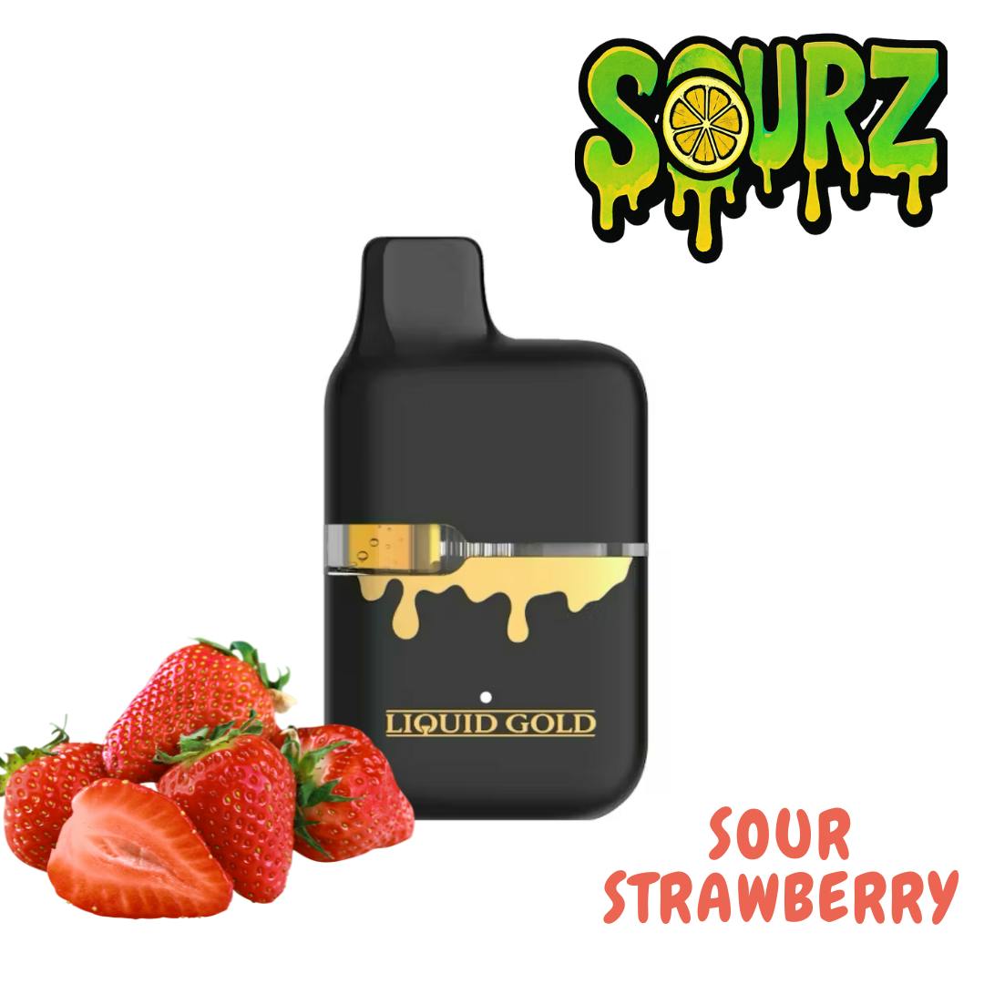 Photograph of Product: Liquid Gold | Sour Strawberry | Live Resin Distillate Blend Disposable I 1g