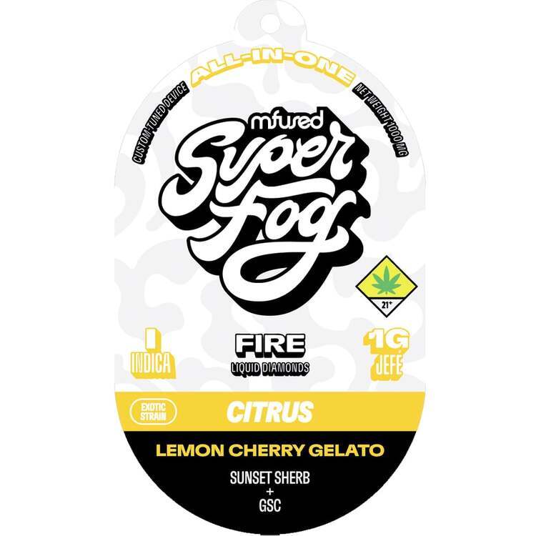 Photograph of product: Super Fog: Lemon Cherry Gelato (Citrus) - Fire Liquid Diamonds Disposable Cartridge