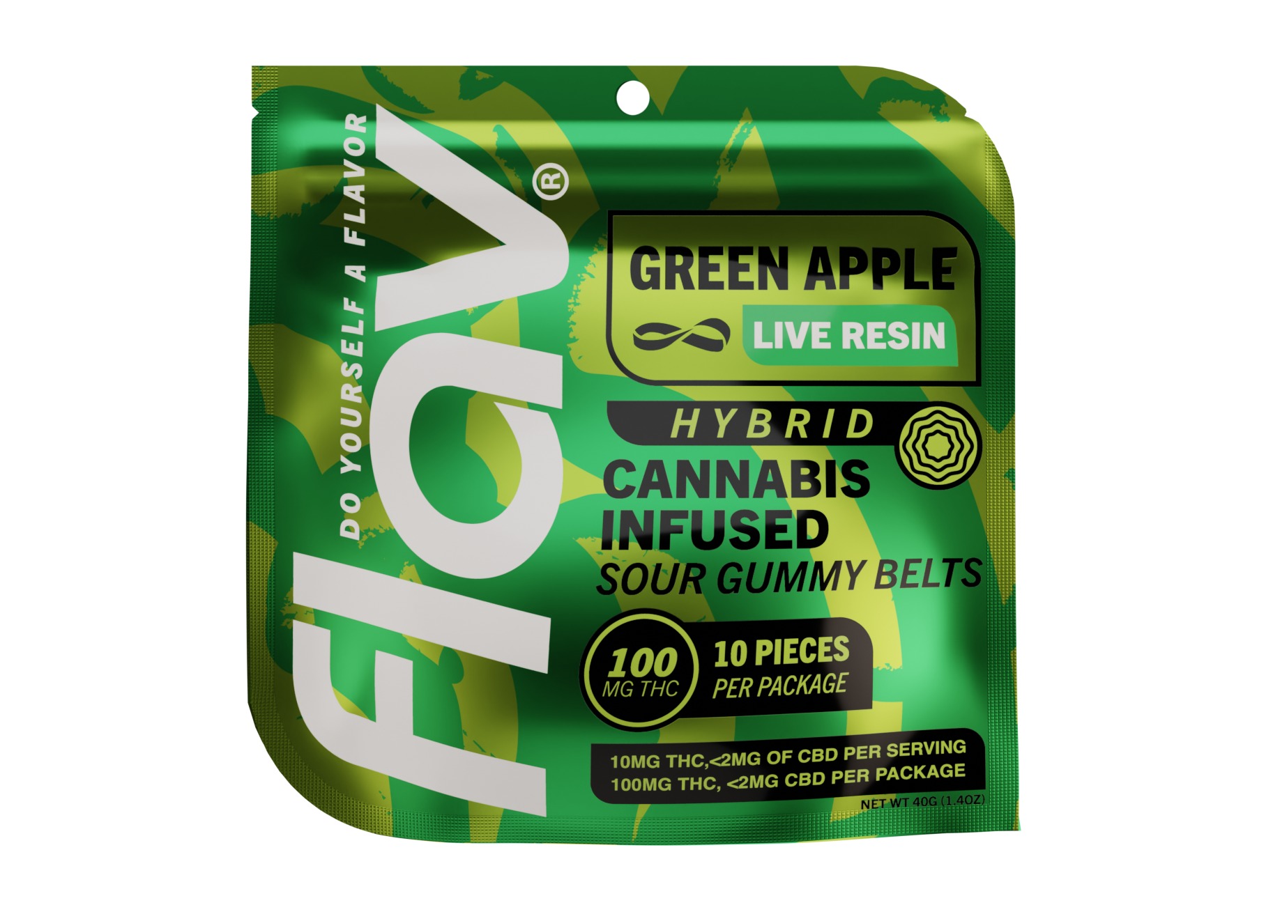 Photograph of product: FLAV | Green Apple Belts | 10mg Live Resin Gummies | 10pk