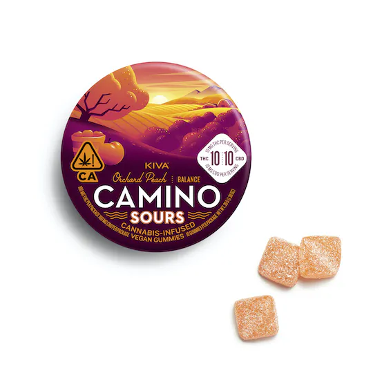 Photograph of product: Camino | Sour Gummy CBD 100mg (1:1) | Orchard Peach