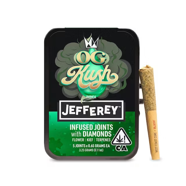 Photograph of product: WCC Jefferey OG Kush infused preroll pack 3.25g