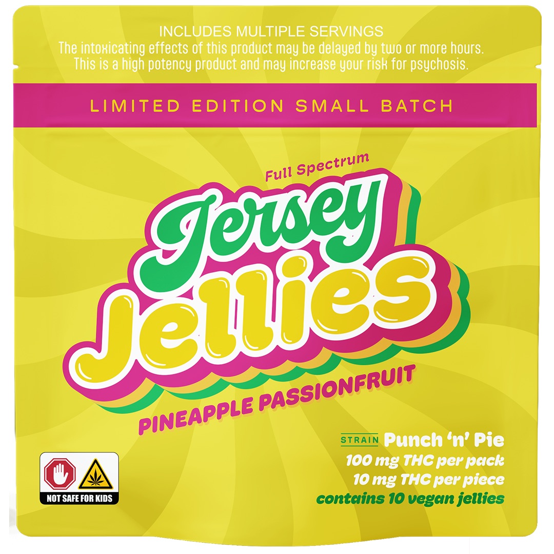 Photograph of product: Jersey Jellies | Limited Edition Gummies | Pineapple Passion Fruit - Punch 'n' Pie | 10pk/100mg
