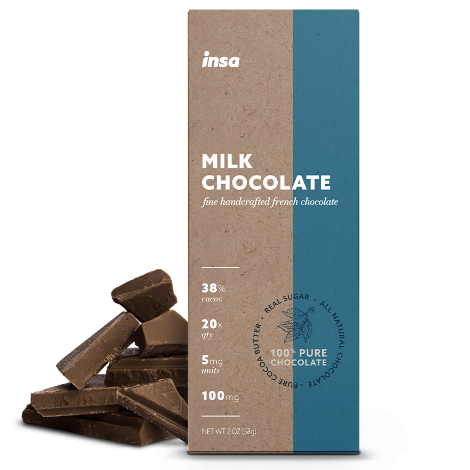 Photograph of product: 100mg 20pc Bar | Milk Chocolate | INSA