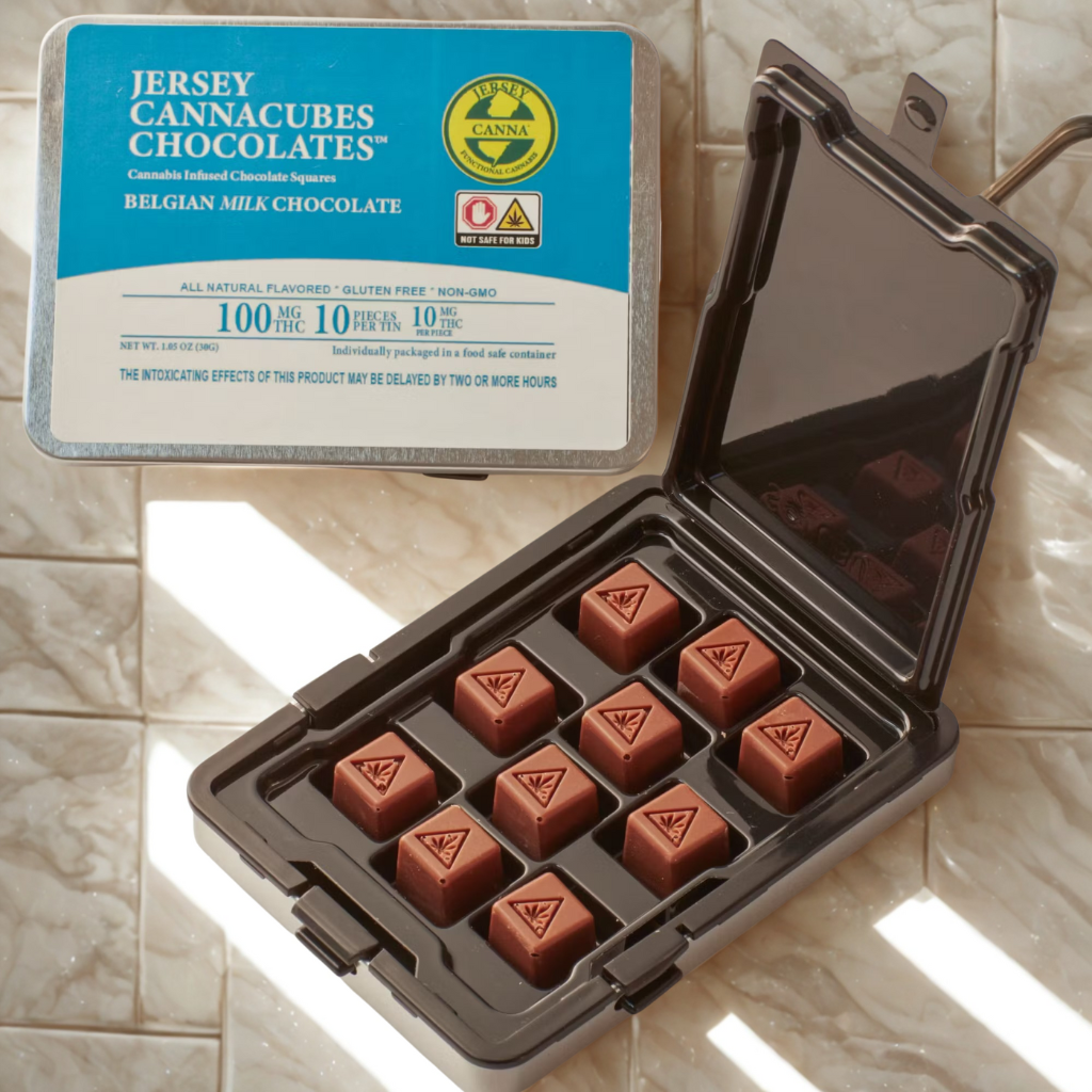 Photograph of product: Jersey Canna - Cannacubes Belgian Milk Chocolate - 100mg