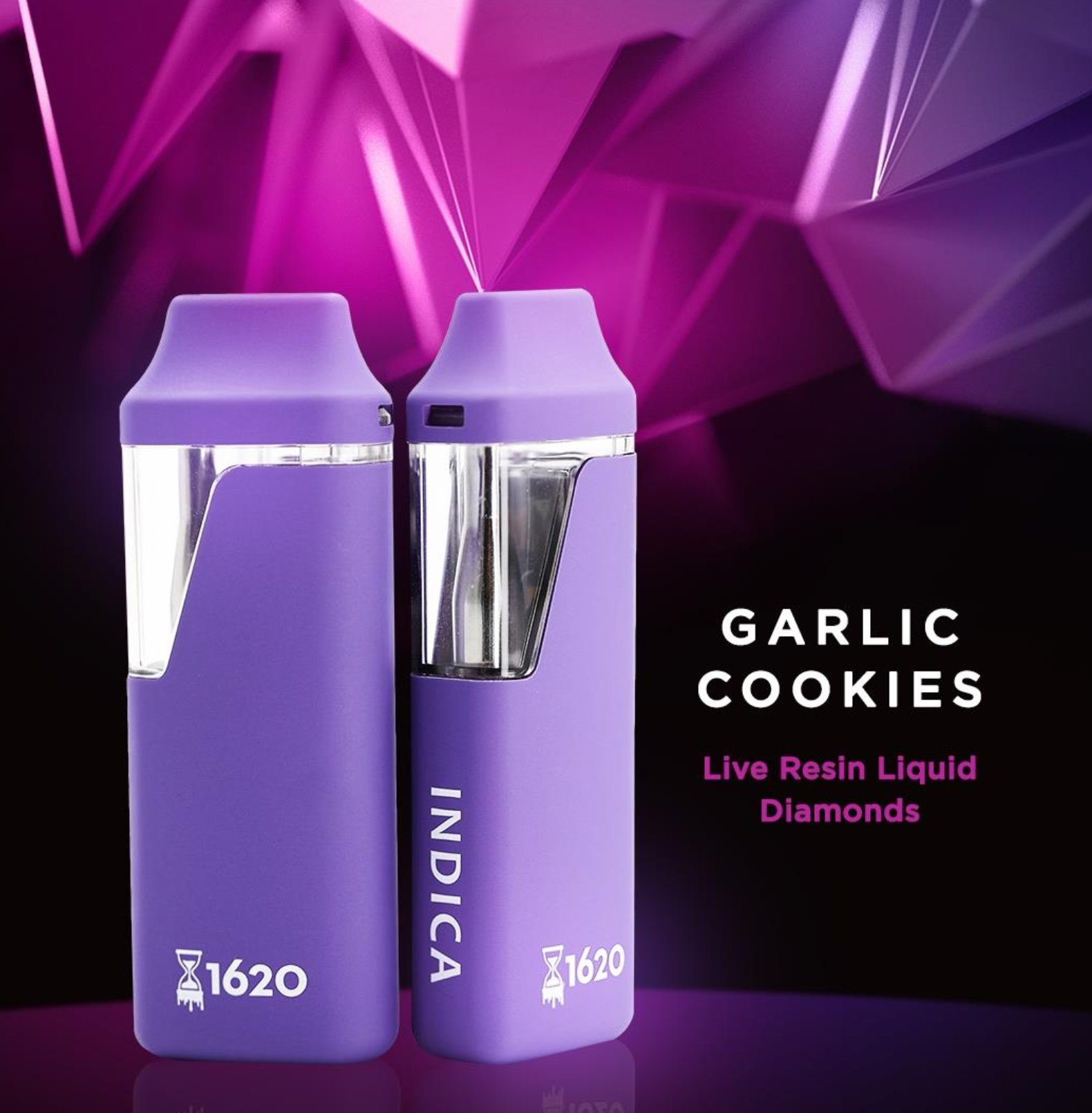 Photograph of product: 1620 GARLIC COOKIES LIVE RESIN LIQUID DIAMONDS DISPOSABLE 1G