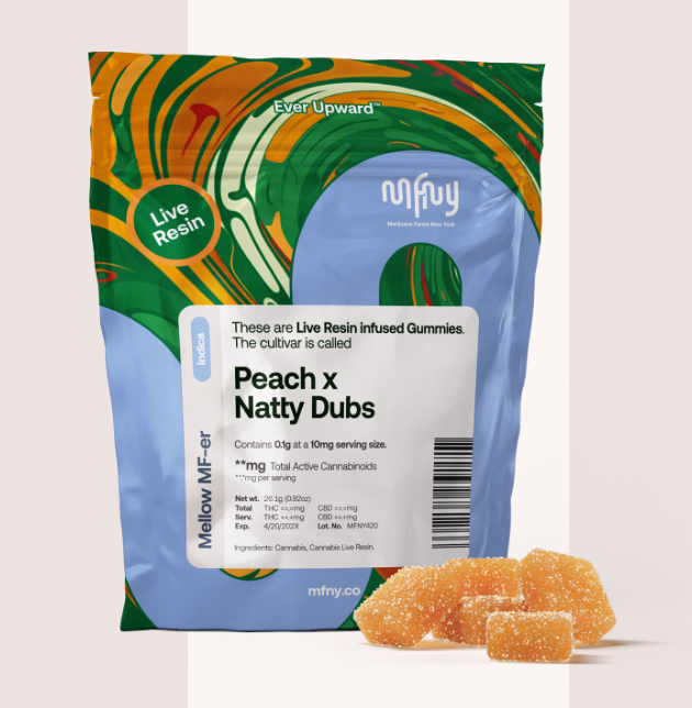 Photograph of product: MFNY | Peach x Natty Dubs | 100mg 10pk | Live Resin | Gummies