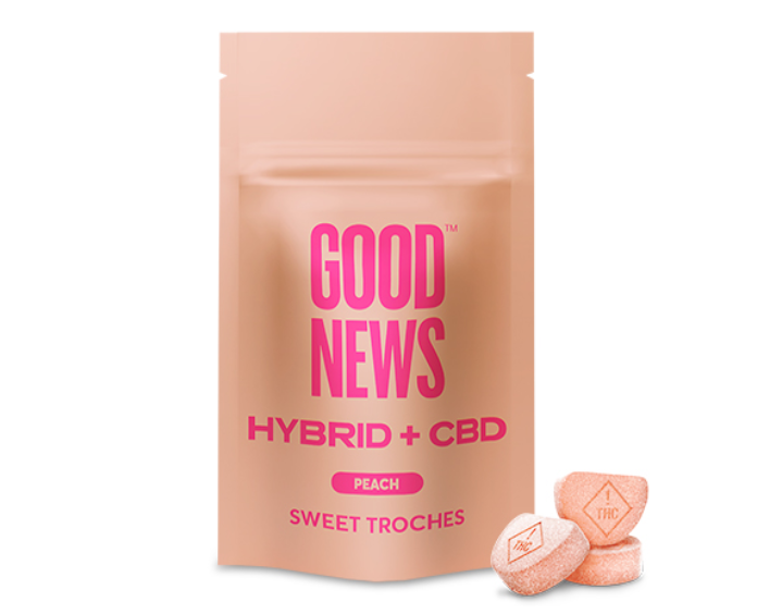 Photograph of product: Peach | 1:1 TH-oui:CBD 10mg Troches | 10pk