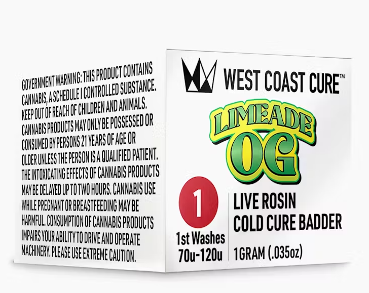 Photograph of product: West Coast Cure Limeade OG Tier 1 Live Rosin Badder 1g
