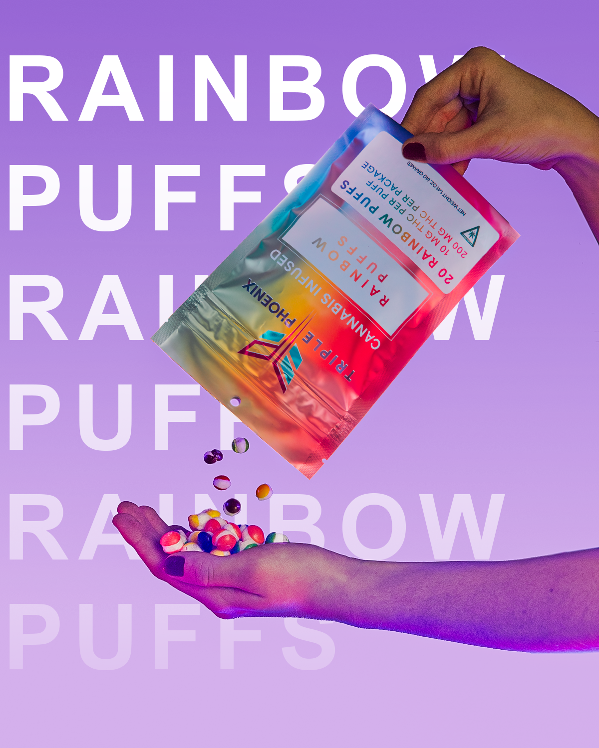 Photograph of product: Rainbow Puffs - Freeze Dried Skittles 200mg