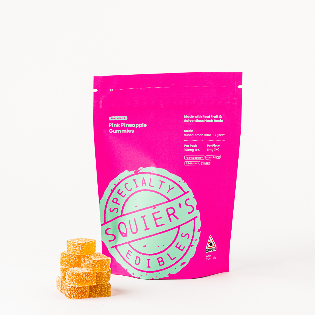 Photograph of product: au chocolat Rosin Gummies - BALANCE Pink Pineapple - 100mg/20pk