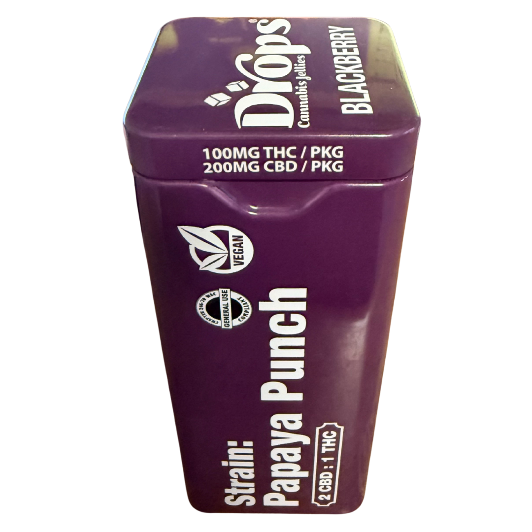 Photograph of product: Drops Papaya Punch Live Rosin Blackberry Flavored Gummies Oui'd 2:1 CBD 300mg