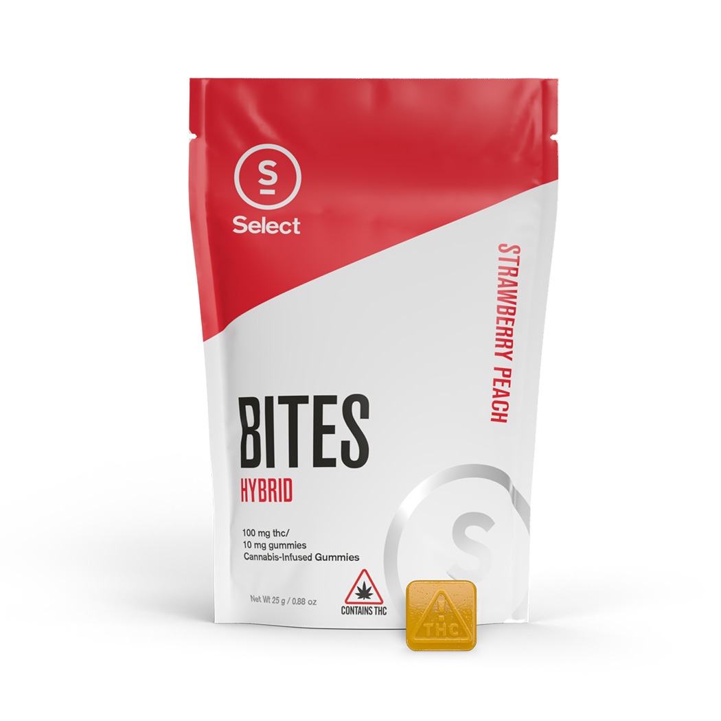 Photograph of product: Bites 2.0 Strawberry Peach Gummies 100mg (10-Pack | 10mg Each)