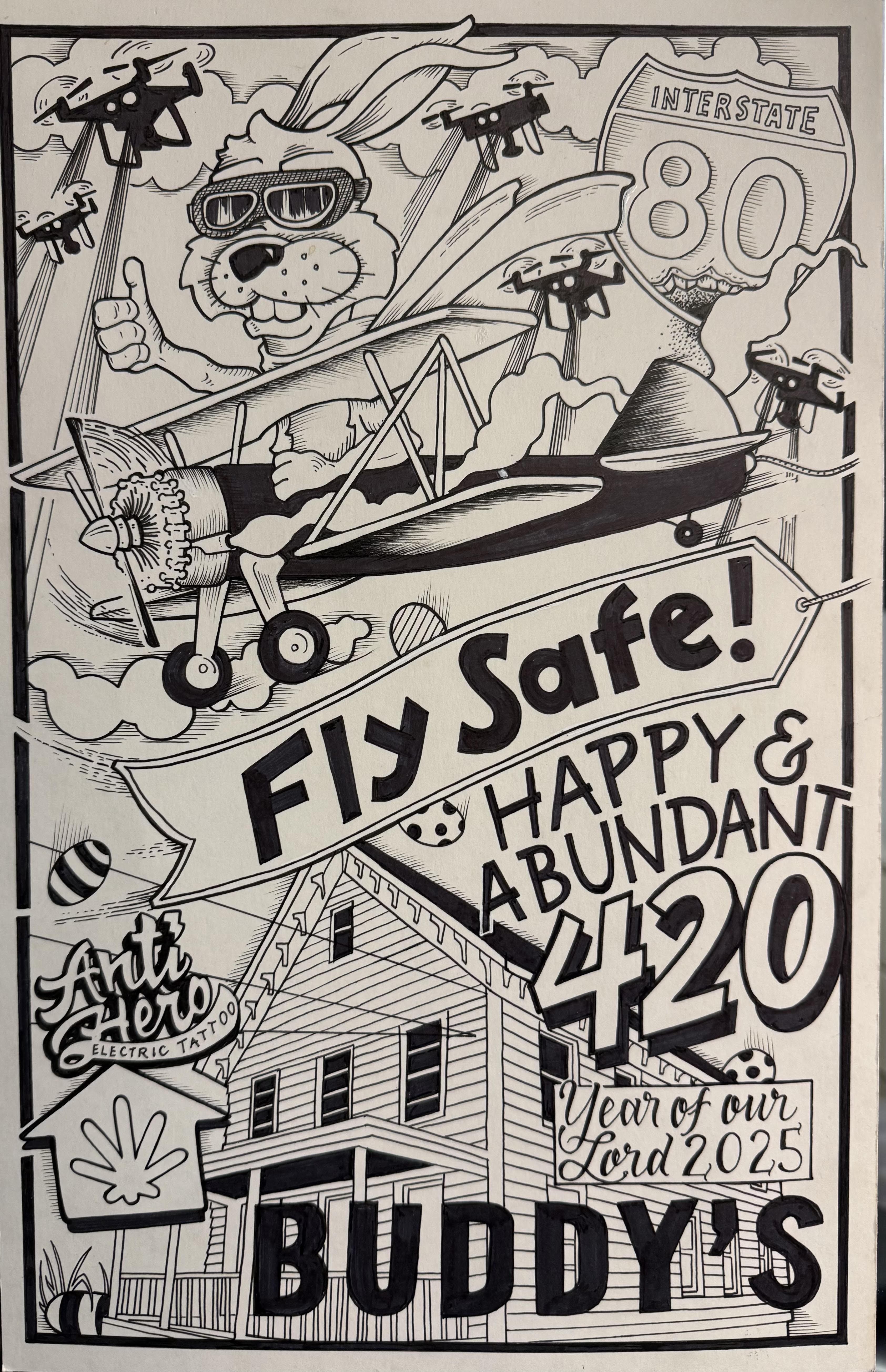 Photograph of product: Anti-Hero Electric Tattoo | 4/20 2025 Handmade Gig Poster