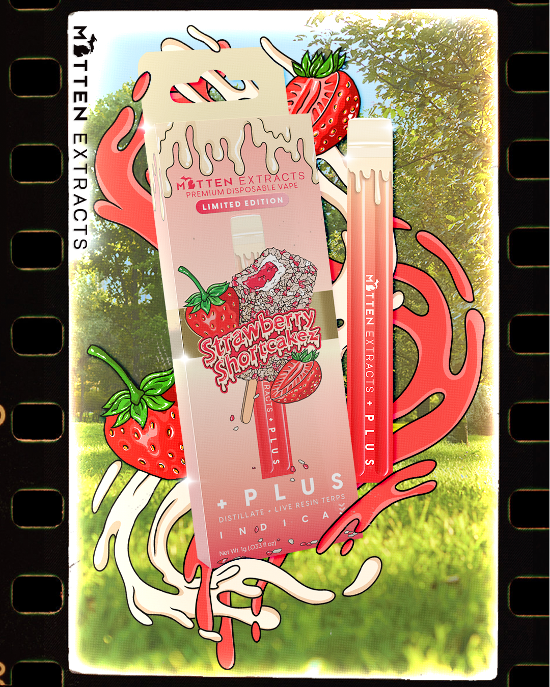 Photograph of product: Mitten Extracts | Strawberry Shortcakez | 1G + Plus Distillate Disposable