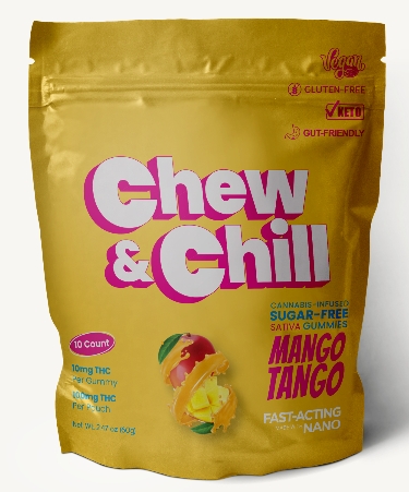 Photograph of Product: Chew & Chill Sugar Free Live Resin Gummies | 10mg THC 10 Pack | Mango Tango