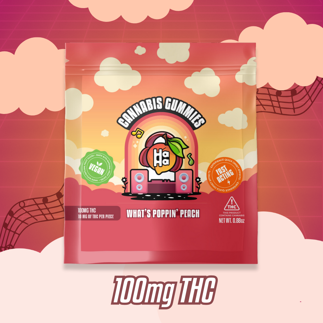 Photograph of product: HaHa | What's Poppin' Peach Sugar Free Gummies 100mg