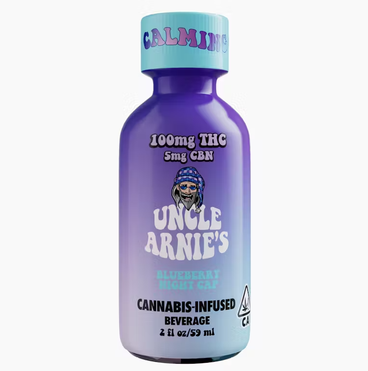 Photograph of product: UNCLE ARNIE'S - Drink - Blueberry Night Cap - 20:1 - TH-oui:CBN - Shot - 100MG
