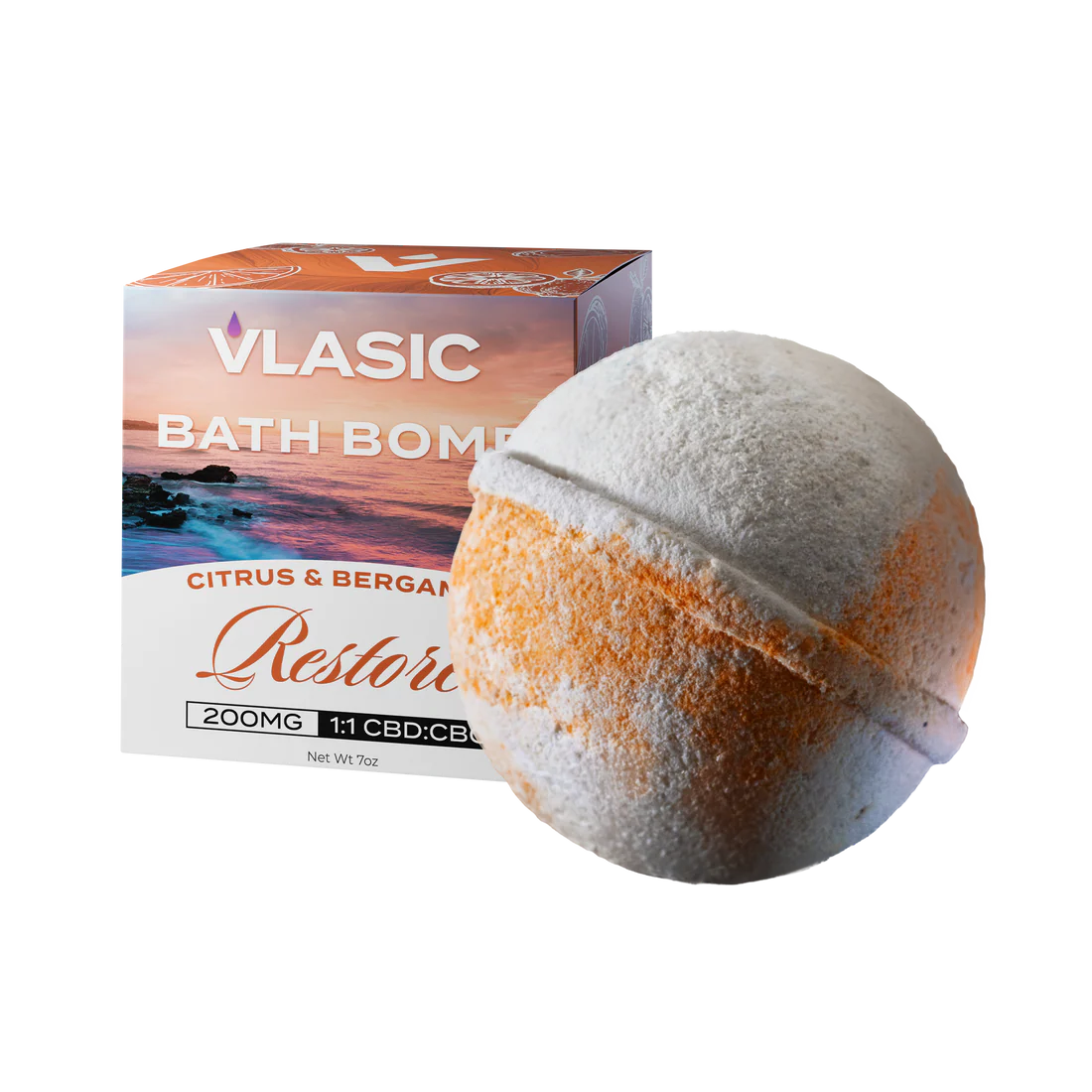 Photograph of product: Vlasic Labs Restore CBD:CBG Citrus & Bergamot Bath Bomb (200mg)