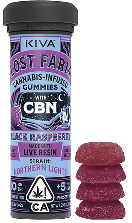Photograph of product: Lost Farms | Black Raspberry Northern Lights +CBN Gummies | 39G 10PK LR
