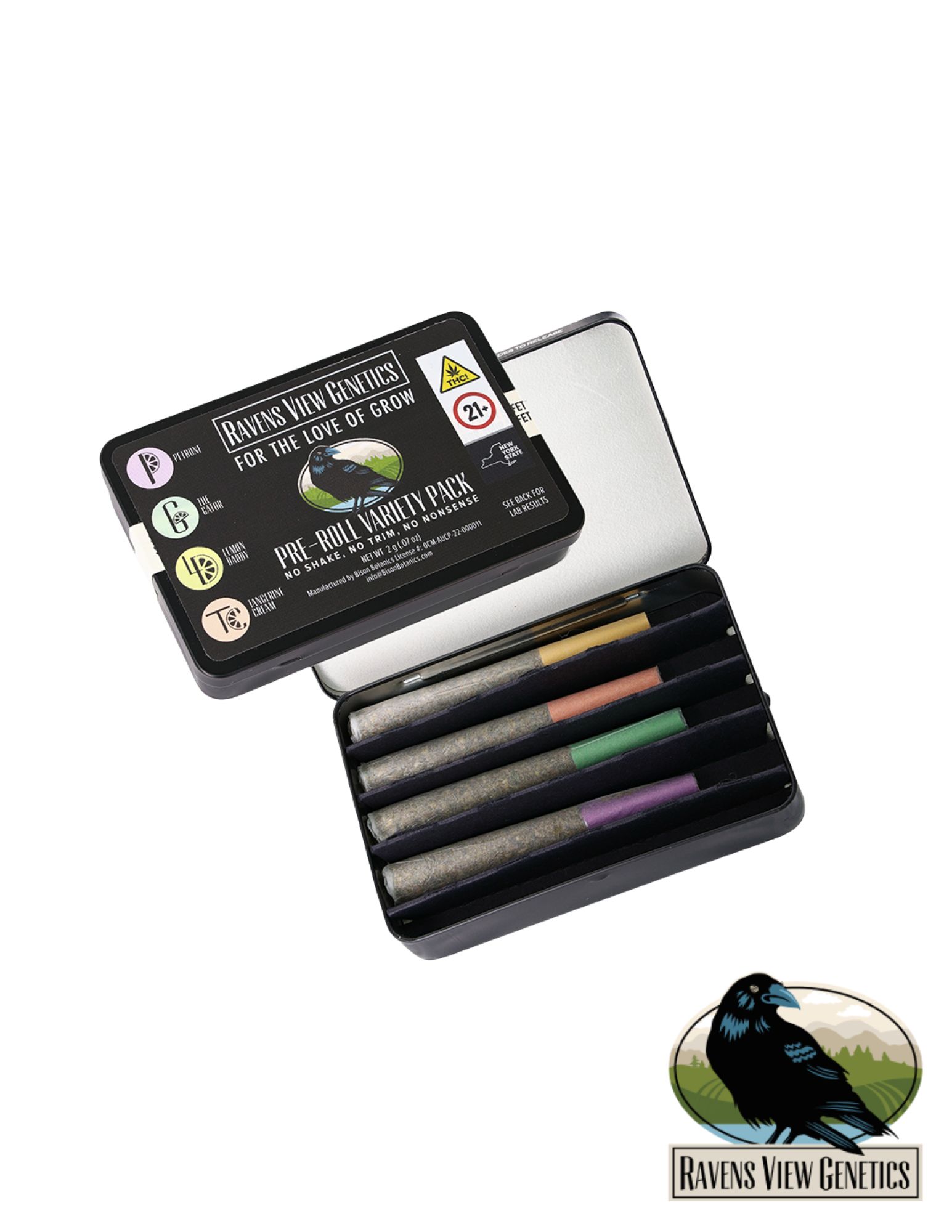 Photograph of product: Ravens View | 4 pk Preroll Tin | Variety