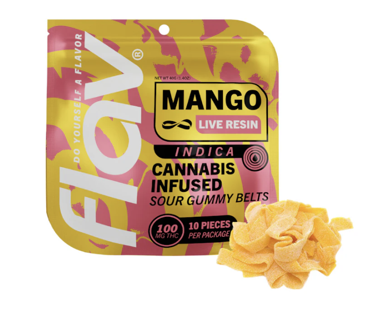 Photograph of product: Flav | Mango | Belts | Live Resin | 100mg | 10pc